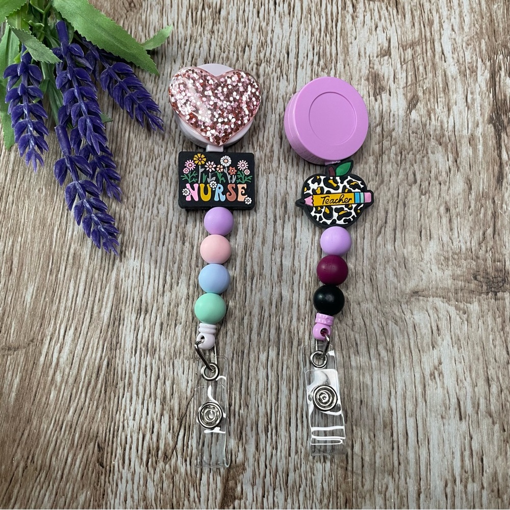 Badge Reel Artisan Bead Accessory Handcrafted Office ID Card Holder Retractable